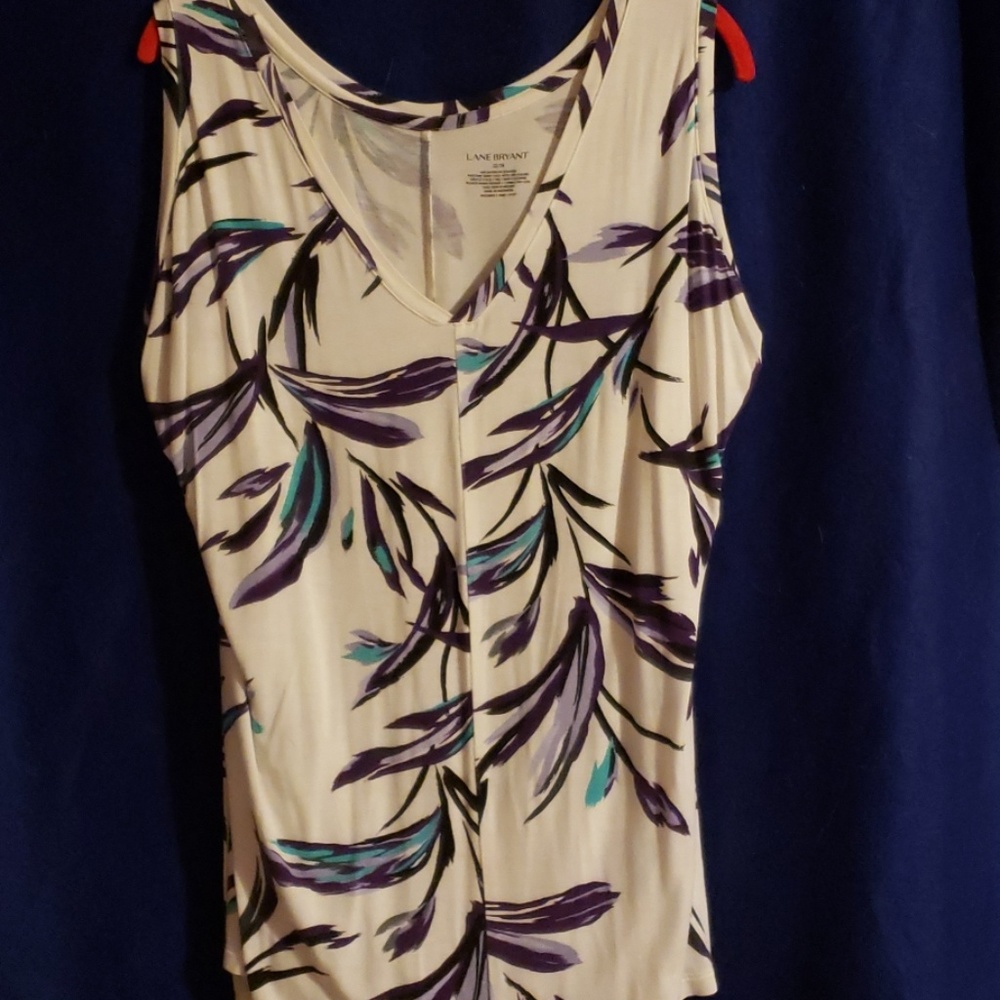 V neck top sleeveless splashes of purples and turq